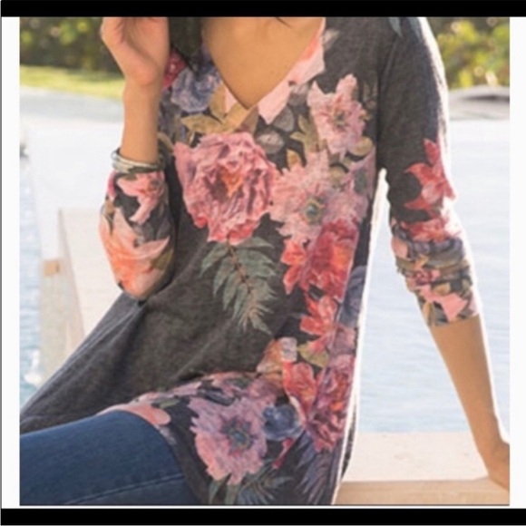 Soft Surroundings Midnight Blooms Floral Lightweight Sweater PS Cottagecore - Picture 2 of 15